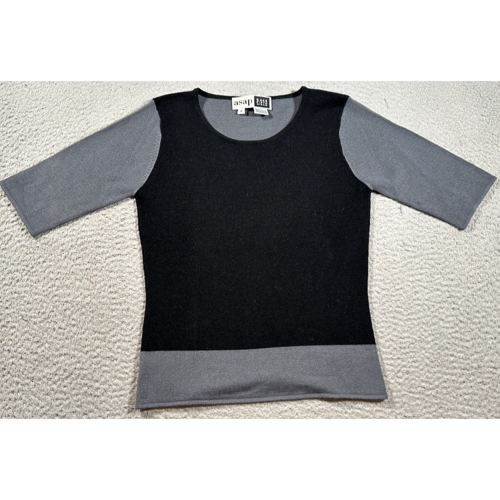 Saks Fifth Avenue Sweater Womens Small Gray Black Silk Cashmere ASAP Pullover